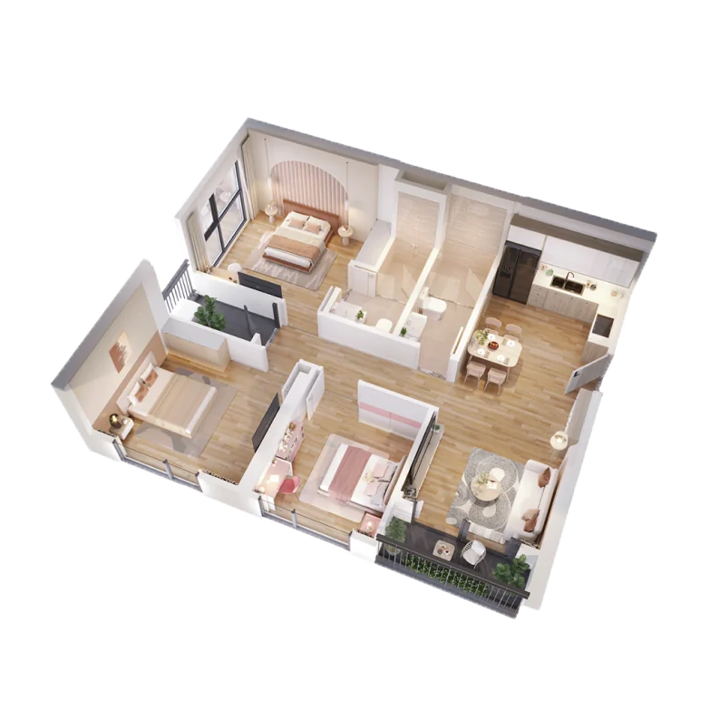 Mặt bằng căn hộ 3 phòng ngủ Palm River