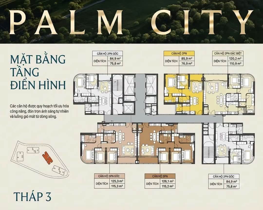 Mặt bằng điển hình các căn hộ Palm River trên tầng
